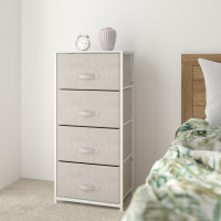 Flash Furniture WX-5L203-X-WH-GR-GG 4 Drawer Wood Top White Cast Iron Frame Vertical Storage Dresser with Light Gray Easy Pull Fabric Drawers